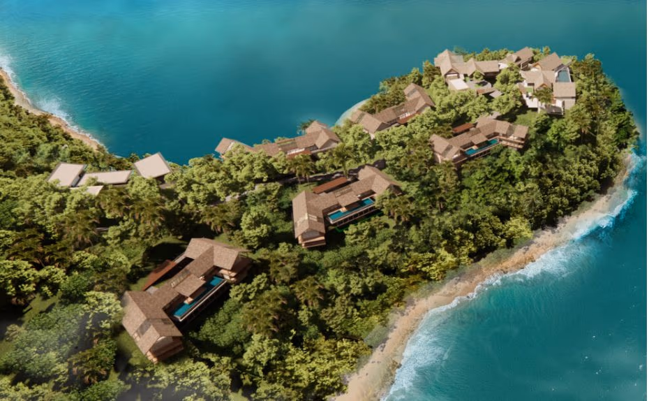 An expansive view of the ocean and distant islands from a private infinity pool and patio.