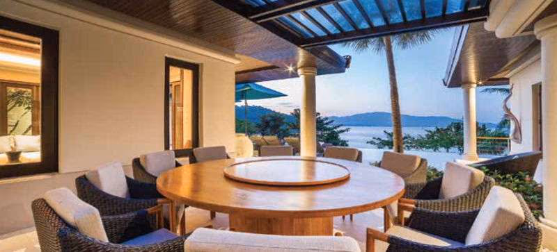 An oceanfront view of the resort with the ocean in the background.