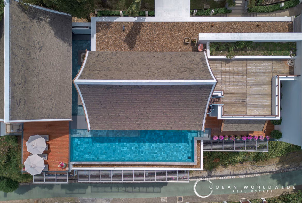 Ocean view from a large balcony with a plunge pool.