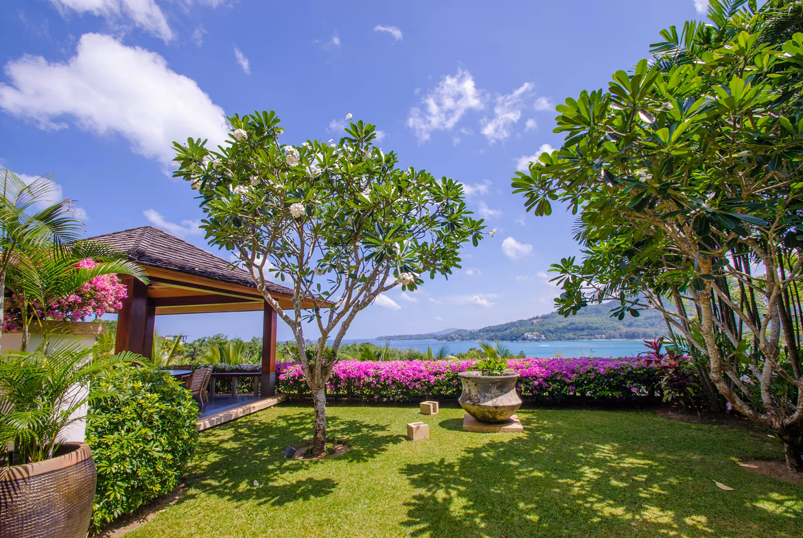 A spacious living room with an ocean view.
