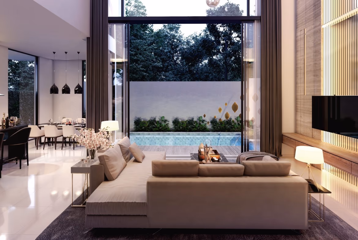 This image likely shows the living room or an open-concept common area, furnished with a sofa and coffee table.