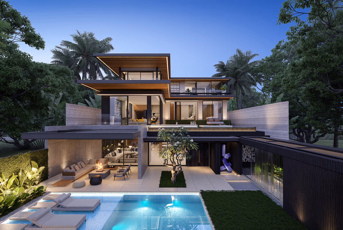 A modern, four-bedroom beachfront villa in Layan with a private infinity pool overlooking the ocean.