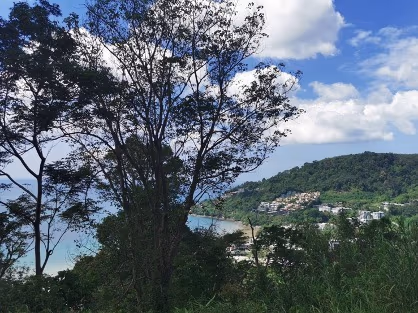 This photo likely shows an expansive aerial view of the property and surrounding tropical landscape, with a distant body of water visible, suggesting a sea view.