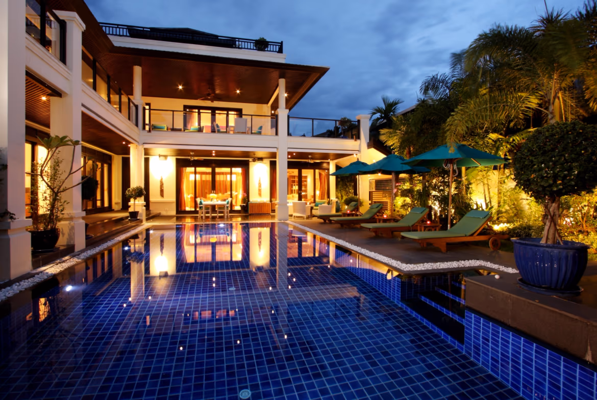 A five-bedroom villa with a private pool overlooking the ocean in Layan.