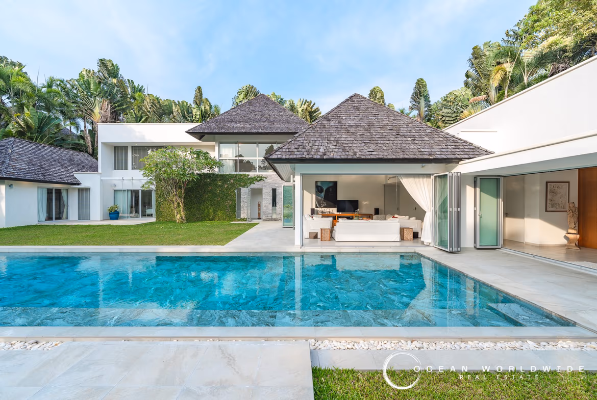 Exterior of a 5-bedroom villa in Layan with a private pool.