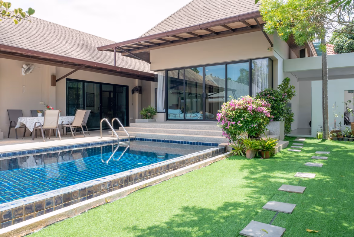 A two-bedroom Thai-Balinese style villa in Rawai, featuring a private swimming pool.