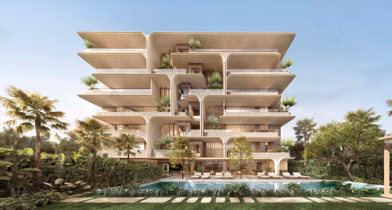 Exterior view of a 3-bedroom condominium in Layan, featuring modern architecture within a gated community.