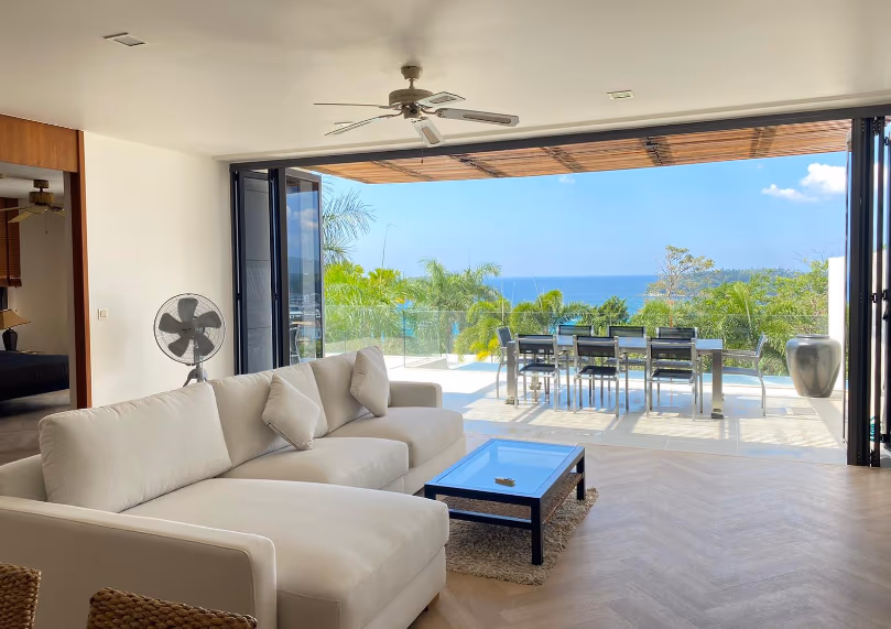 Two-bedroom villa in Kata, located in a gated community, with a spacious porch and seaview from the upper floor.