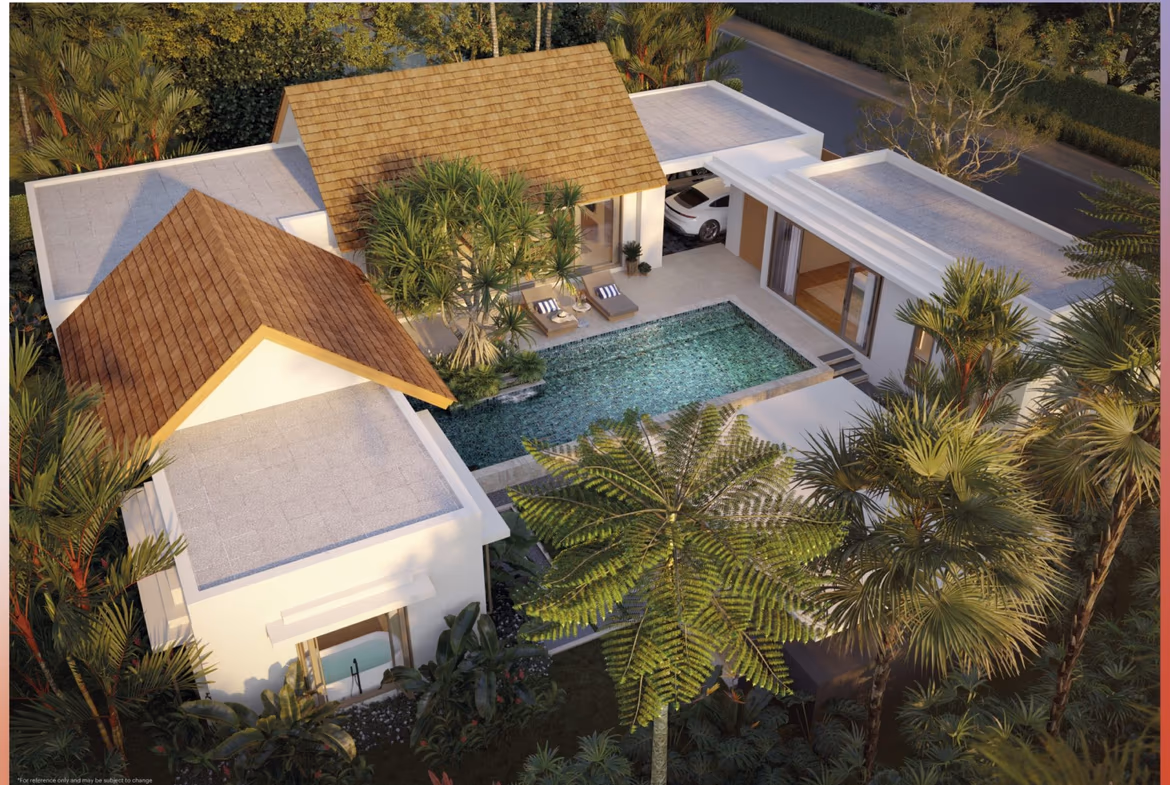 Exterior of a 3-bedroom villa in Phuket. A private swimming pool is visible in the foreground.