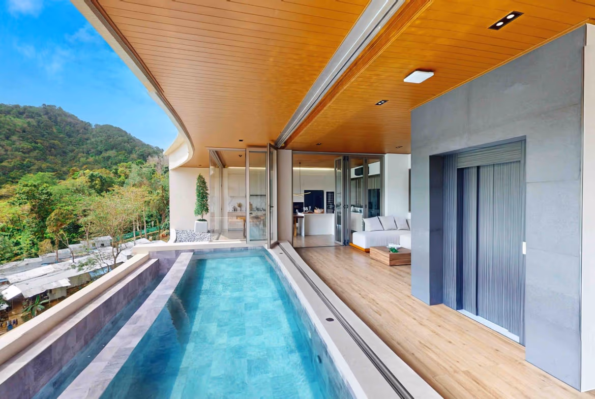 A three-bedroom villa in Bang Tao with a private pool and mountain views.