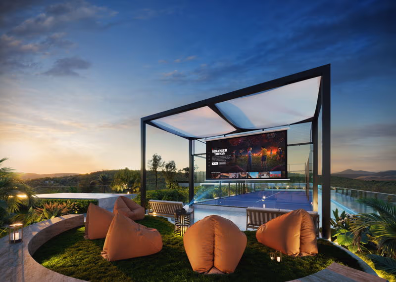 One-bedroom condominium in Phuket with a lakeside view. The modern building features large balconies overlooking the water.