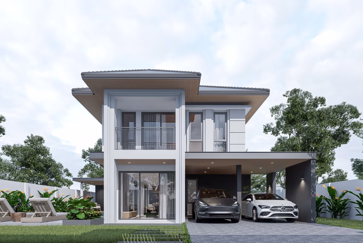 A modern, spacious living area with large windows.