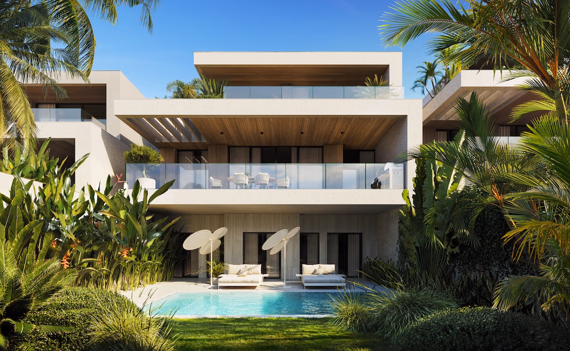 Exterior view of a five-bedroom villa in Chalong, featuring a private swimming pool overlooking the ocean.