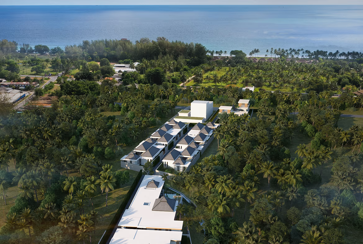 A four-bedroom villa in Cherngtalay, featuring a large, ornate wooden door at the entrance.